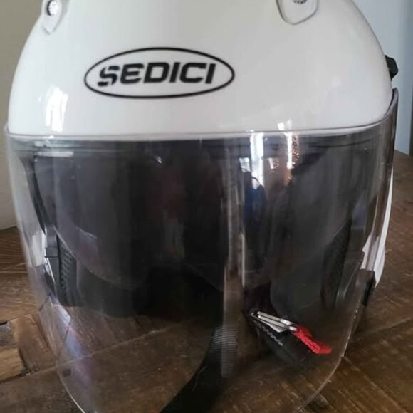 3/4 Sedici Motorcycle Helmet White Adjustable Clear and Tinted Shields with Bag - Picture 3 of 9